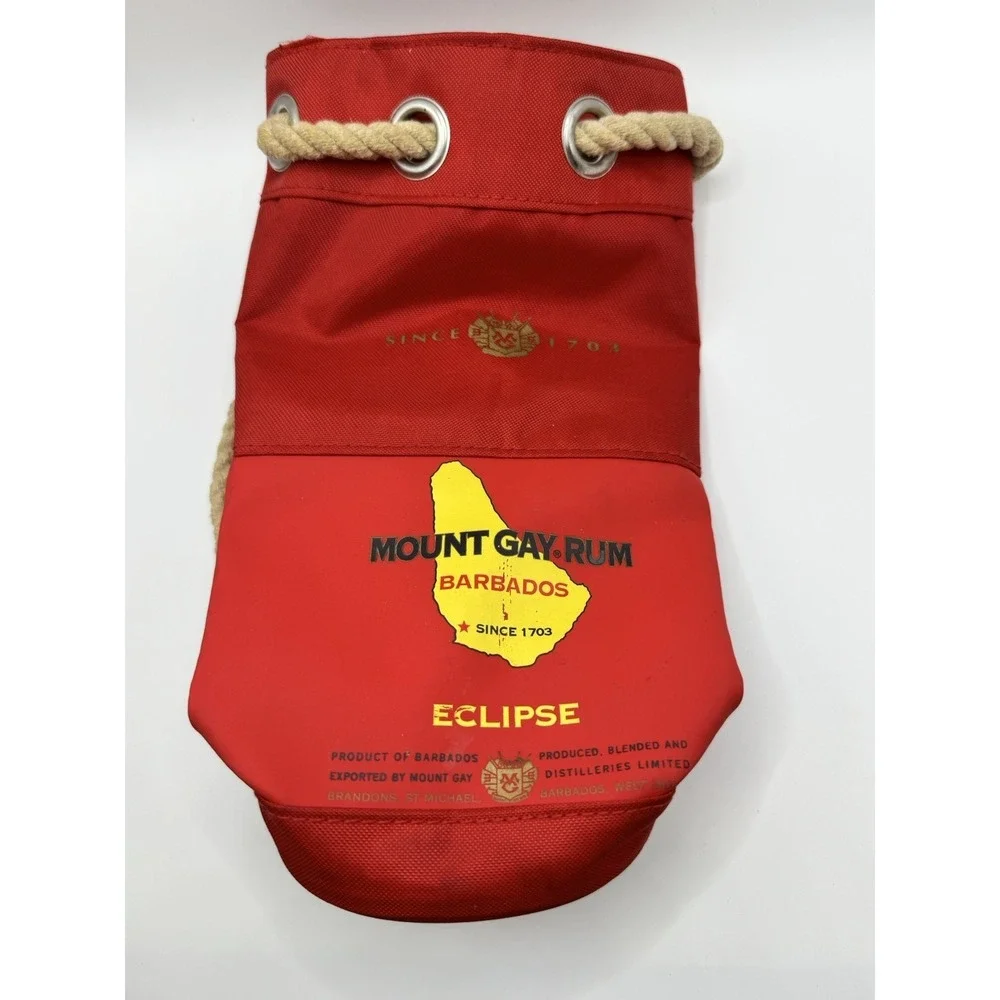 Vintage Mount Gay Rum Barbados Eclipse Red Canvas Rope Handle‎ Bottle Bag Tote